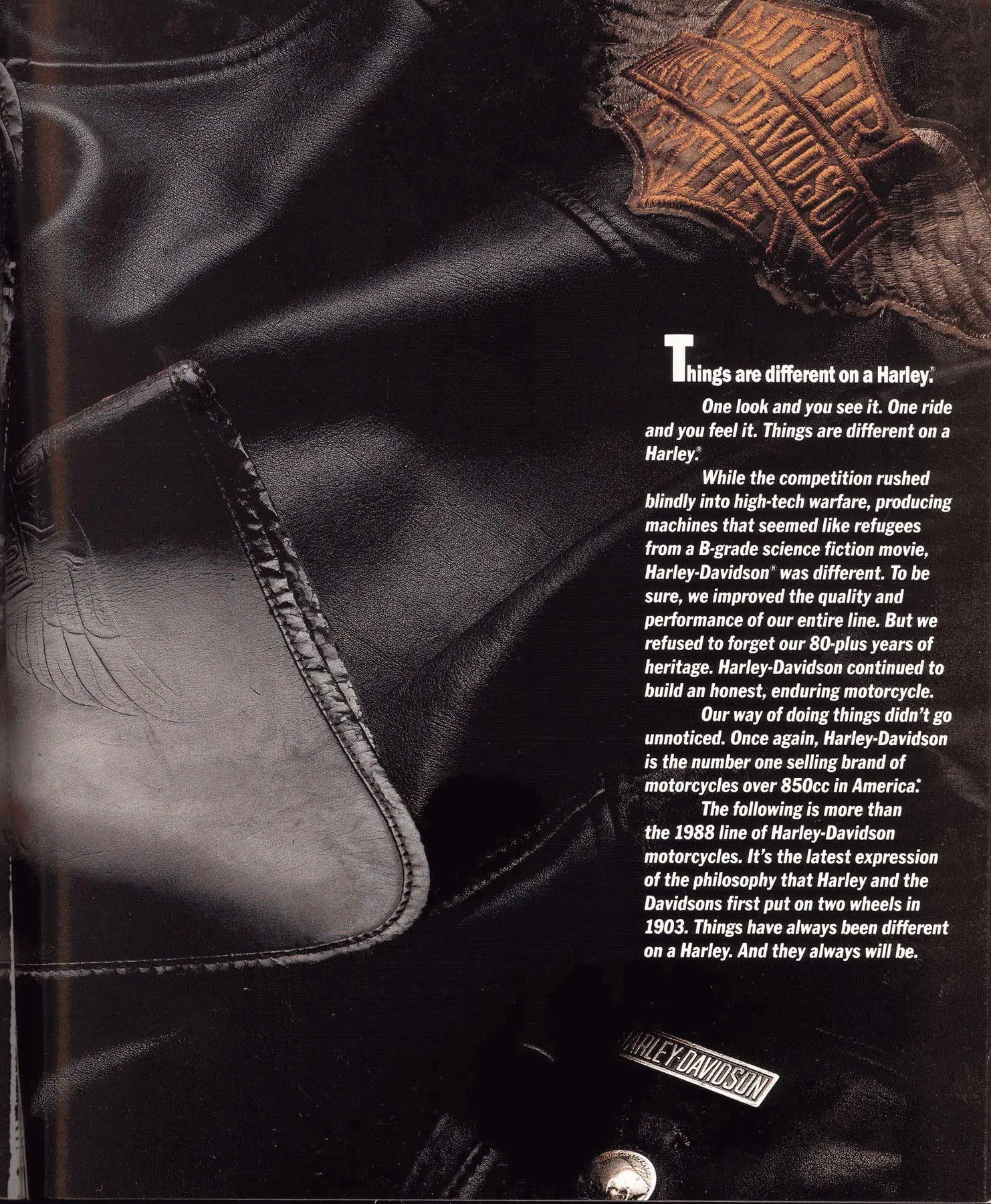 Things are different on a Harley — 1988 models catalog opening page