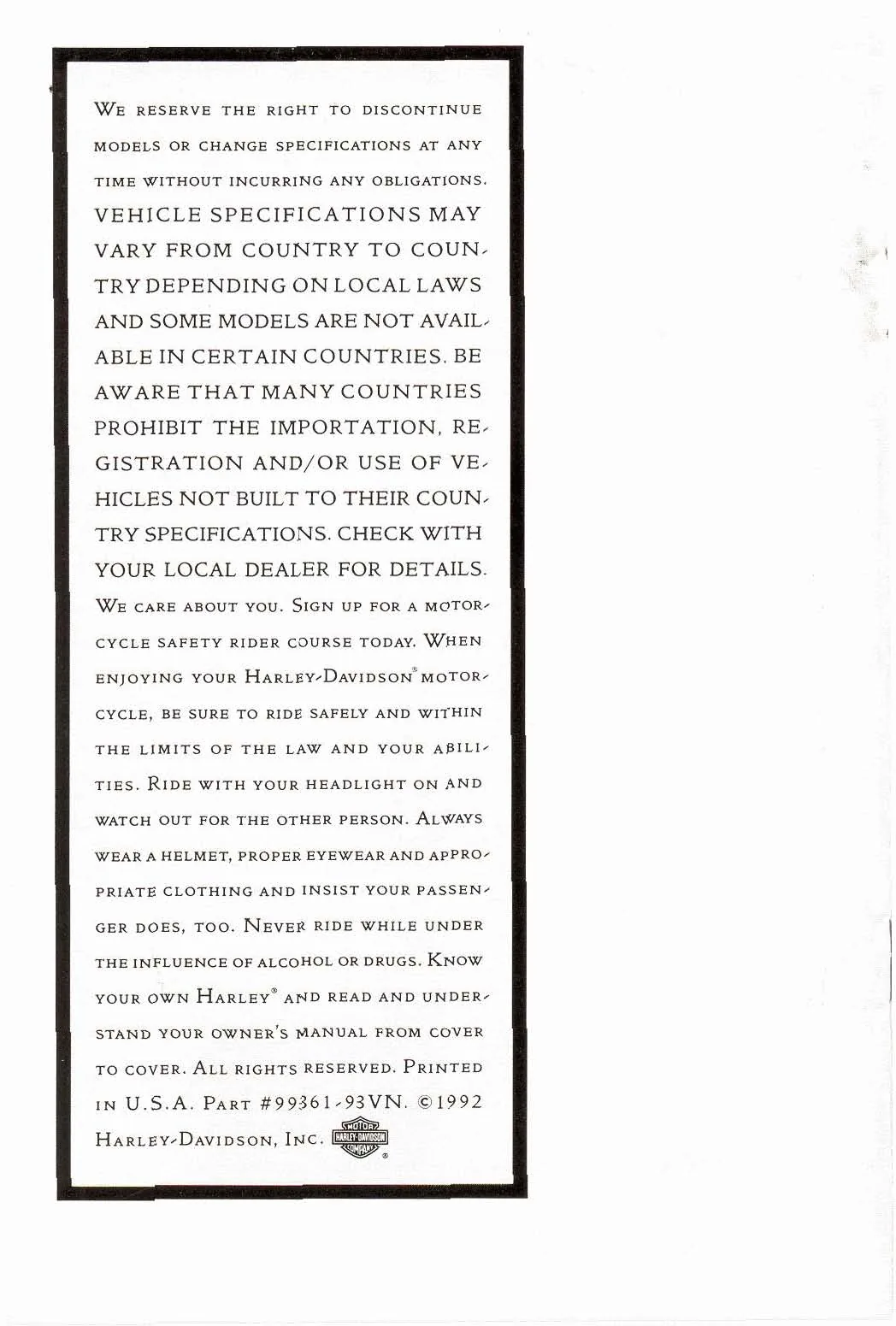 Page 18 from the 1993 Harley-Davidson models catalog