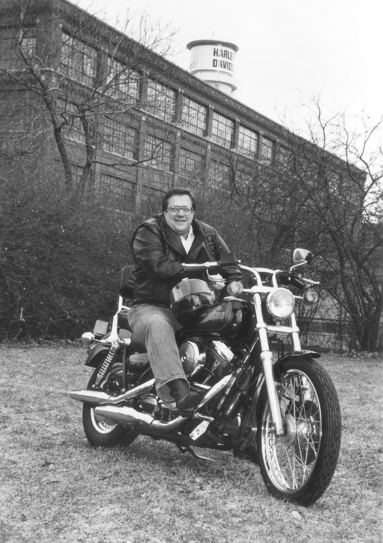 Person on a Harley-Davidson at the factory