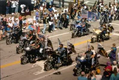 Harley-Davidson riders in a mass parade